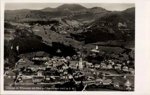 Ak Schönau im Wiesental Schwarzwald, Fliegeraufnahme, Belchen