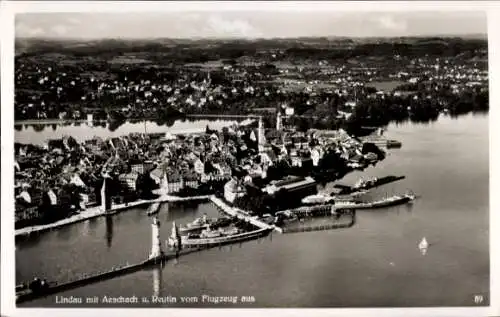 Ak Lindau am Bodensee Schwaben, Fliegeraufnahme mit Aeschbach und Reutin