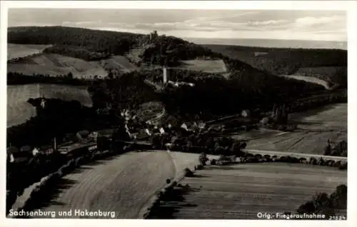 Ak Sachsenburg Oldisleben im Kyffhäuserkreis, Fliegeraufnahme, Hakenburg