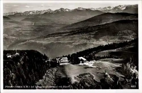 Ak Bregenz am Bodensee Vorarlberg, Fliegeraufnahme Pfänder mit Alpen