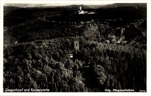 Ak Blankenburg am Harz, Fliegeraufnahme Ziegenkopf und Kaiserwarte