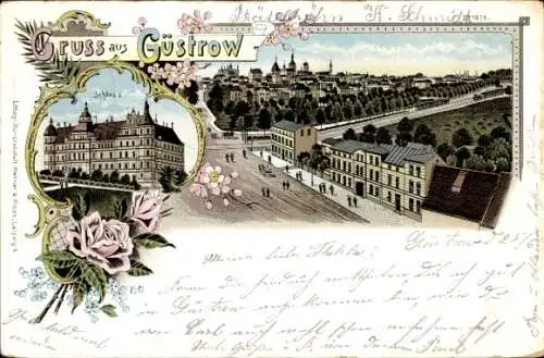 Litho Güstrow in Mecklenburg, Panorama, Schloss