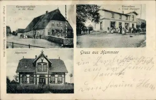 Ak Hammoor in Schleswig-Holstein, Gartenwirtschaft Ad. Hinst, Warenhaus, Jägerheim