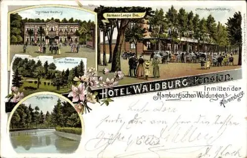 Litho Ahrensburg in Schleswig Holstein, Hotel Waldburg, Logirhaus, Garten, Karpfenteich