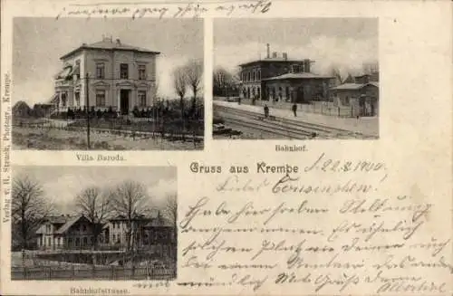 Ak Krempe in Holstein, Villa Baroda, Bahnhof, Gleisansicht, Bahnhofstraße