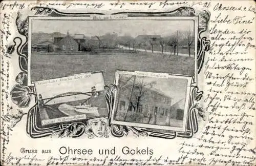 Ak Ohrsee Gokels in Schleswig Holstein, Teilansicht, Brücke über den Kaiser Wilhelm Kanal, Gasthaus