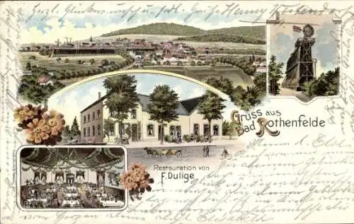 Litho Bad Rothenfelde am Teutoburger Wald, Totalansicht, Gradierwerk, Restauration F. Dulige