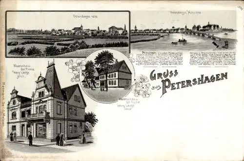 Litho Petershagen an der Weser, Warenhaus der Firma Georg Lange, Panorama im Jahr 1898