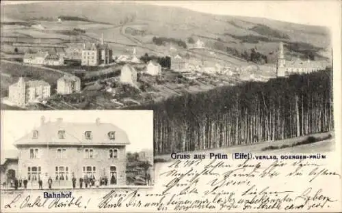 Ak Prüm in der Eifel, Bahnhof, Gesamtansicht