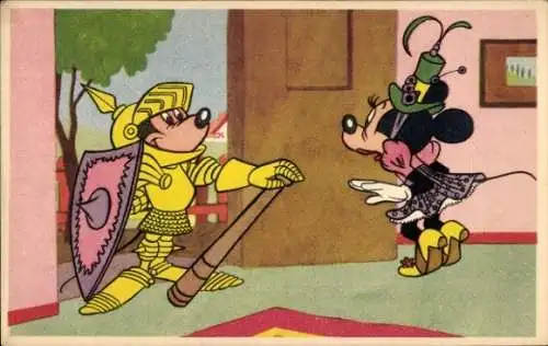 Ak Walt Disney, Comic, Minnie, Micky Maus als Ritter