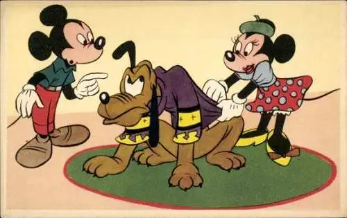 Ak Walt Disney, Micky Maus, Minnie, Pluto