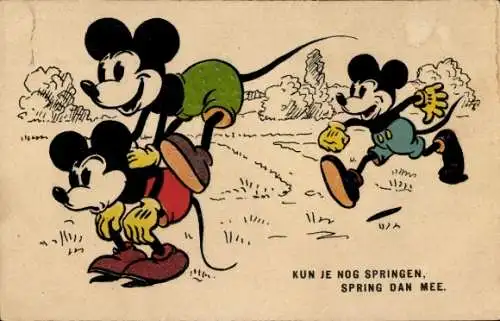 Ak Walt Disney, Micky Maus, Im Springen, elegant und leicht, Bocksprung