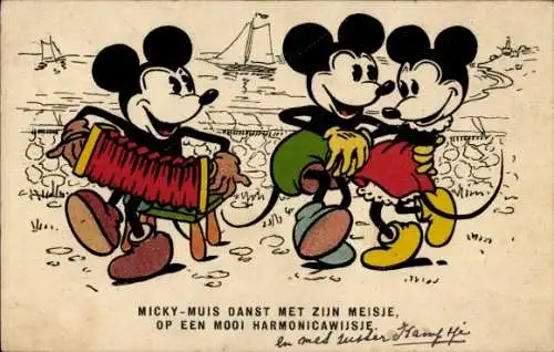 Ak Walt Disney, Micky Maus, Tanz, Musikinstrument