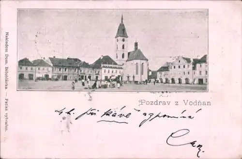 Ak Wodnian Vodnany Südböhmen, Platz, Kirche