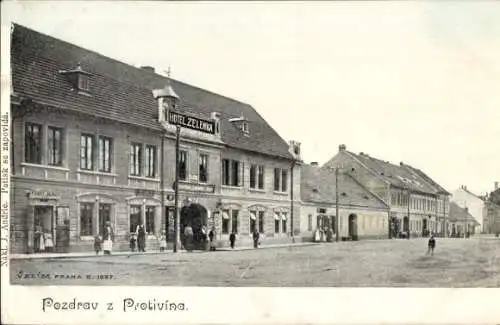 Ak Protivín Protiwin Südböhmen, Straße, Hotel Zelenka