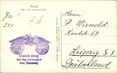 Ak Arad Rumänien, Colonel-Pirici-Straße