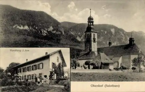 Ak Oberdorf Kanton Solothurn, Kirche, Geschäft von J. Arn