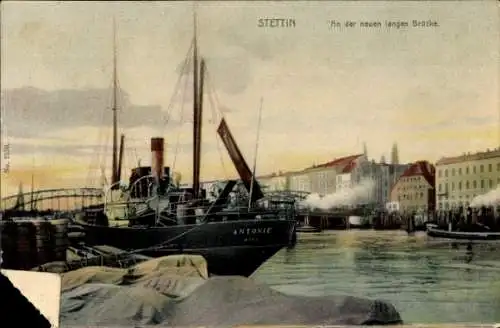 Ak Szczecin Stettin Pommern, Lange Brücke, Dampfer Antonie