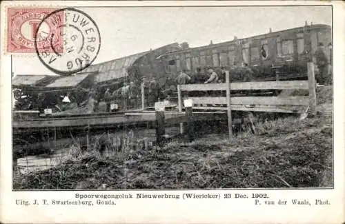 Ak Nieuwerbrug, Verkehrsunfall, Niederländische Eisenbahn, Brücke, 1902