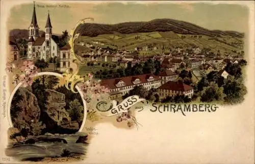 Litho Schramberg im Schwarzwald, Neue evangelische Kirche, Teufelsküche