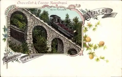 Litho Schweiz, Standseilbahn, Werbung, Chocolat & Cacao Maestrani