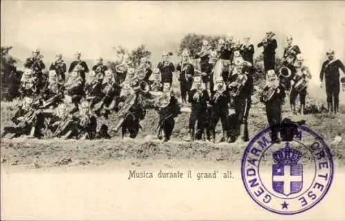 Ak Griechenland, Griechische Soldaten in Uniformen, Musiker, Musikinstrumente