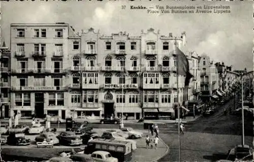 Ak Knokke Knocke Westflandern, Place Van Bunnen, Avenue Lippens