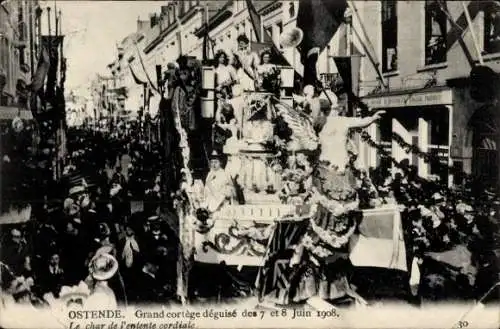 Ak Ostende Ostende Westflandern, Große verkleidete Prozession vom 7. und 8. Juni 1908