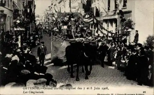 Ak Ostende Ostende Westflandern, Große verkleidete Prozession vom 7. und 8. Juni 1908, singhalesisch