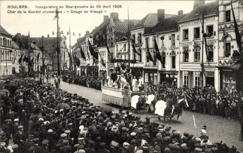 Ak Roeselare Roeselaere Rousselare Roulers Westflandern, Einweihung de Bourgmestre 1908