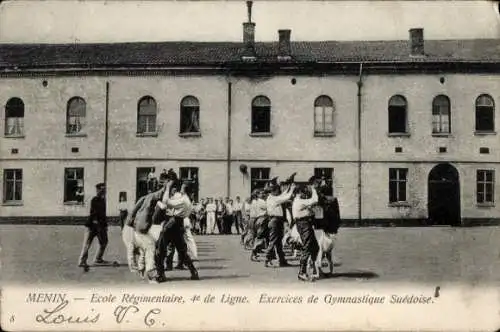 Ak Menen Menen Meenen Lys Westflandern, Regimentsschule, 4. in der Reihe