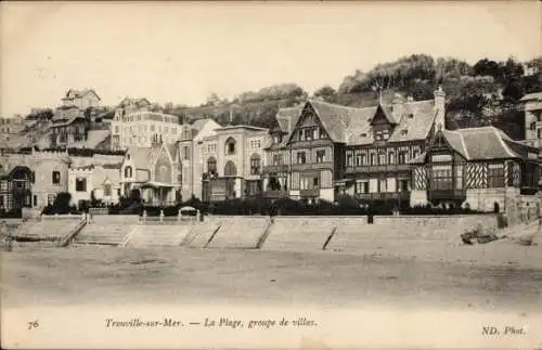 Ak Trouville sur Mer Calvados, Plage, groupe de villas