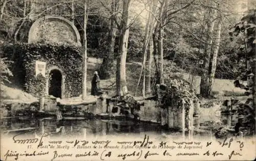 Ak Marly le Roi Yvelines, Foret, Ruines de la Grande Eglise Ogivale de l'Abbaye de Joyenval