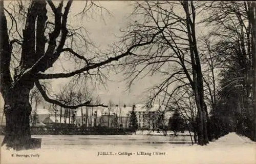 Ak Juilly Seine et Marne, College, L'Etang l'Hiver, Winter