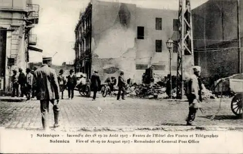 Ak Saloniki Thessaloniki Griechenland, Brand der Stadt 1917, Ruine Postgebäude