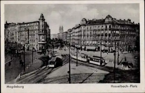 Ak Magdeburg an der Elbe, Hasselbach-Platz, Straßenbahnen