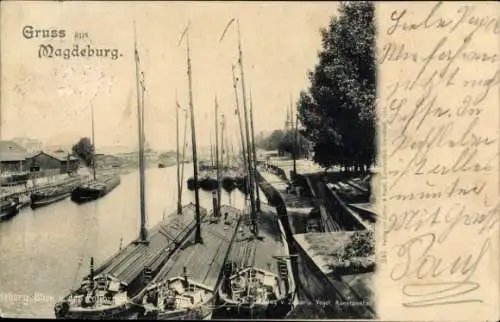 Ak Magdeburg an der Elbe, Blick von der Zollbrücke, Hafen