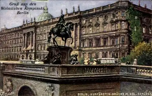 Künstler Ak Berlin Mitte, Kurfürsten-Brücke, Königliches Schloss, Tuck 182