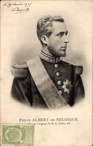 Ak Prinz Albert von Belgien, Portrait im Profil, Uniform