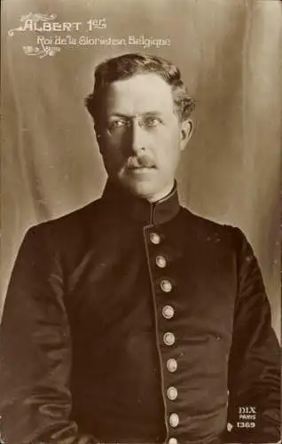 Ak König Albert I. von Belgien, Portrait, Brille