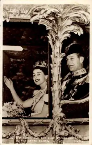 Ak Königin Elizabeth II., Krönung 1953, Kutsche, Prinz Philip, Herzog von Edinburgh