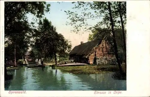 Ak Leipe Lübbenau im Spreewald, Wasserstraße, Ruderpartie, Holzhaus