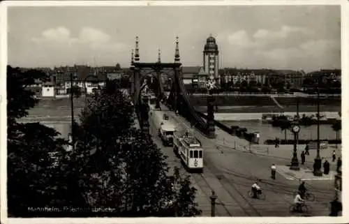 Ak Mannheim in Baden, Friedrichsbrücke, Straßenbahn