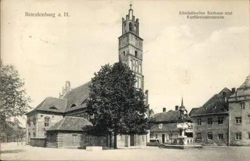 Ak Brandenburg an der Havel, Altstädtisches Rathaus, Kurfürstenbrunnen