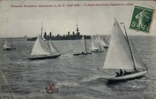 Ak Grande Semaine Maritime 1908, Abfahrt von 6-Meter-Rennbooten