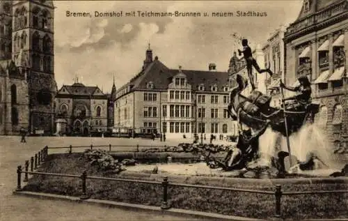 Ak Hansestadt Bremen, Domshof, Teichmann Brunnen, Neues Stadthaus