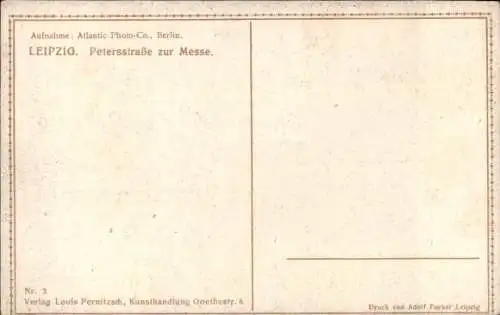 Ak Leipzig in Sachsen, Petersstraße zur Messe, Passanten, Werbetafeln