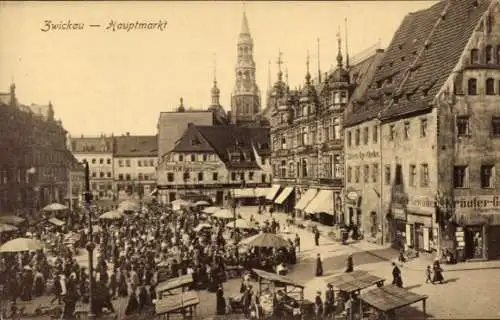 Ak Zwickau in Sachsen, Hauptmarkt, Marktstände, Kräuter Gewölbe, Apotheke