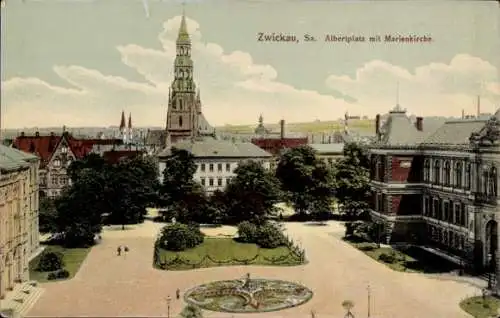 Ak Zwickau in Sachsen, Albertplatz mit Marienkirche