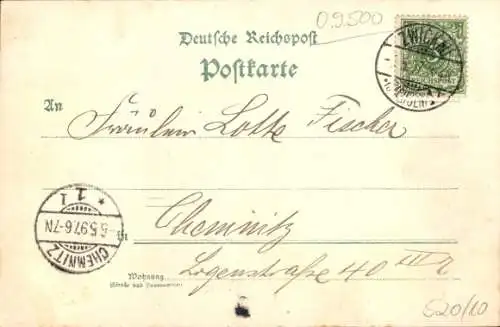 Litho Zwickau in Sachsen, Hauptmarkt, Moritzkirche, Schwanenteich, Marienkirche, Paradiesbrücke